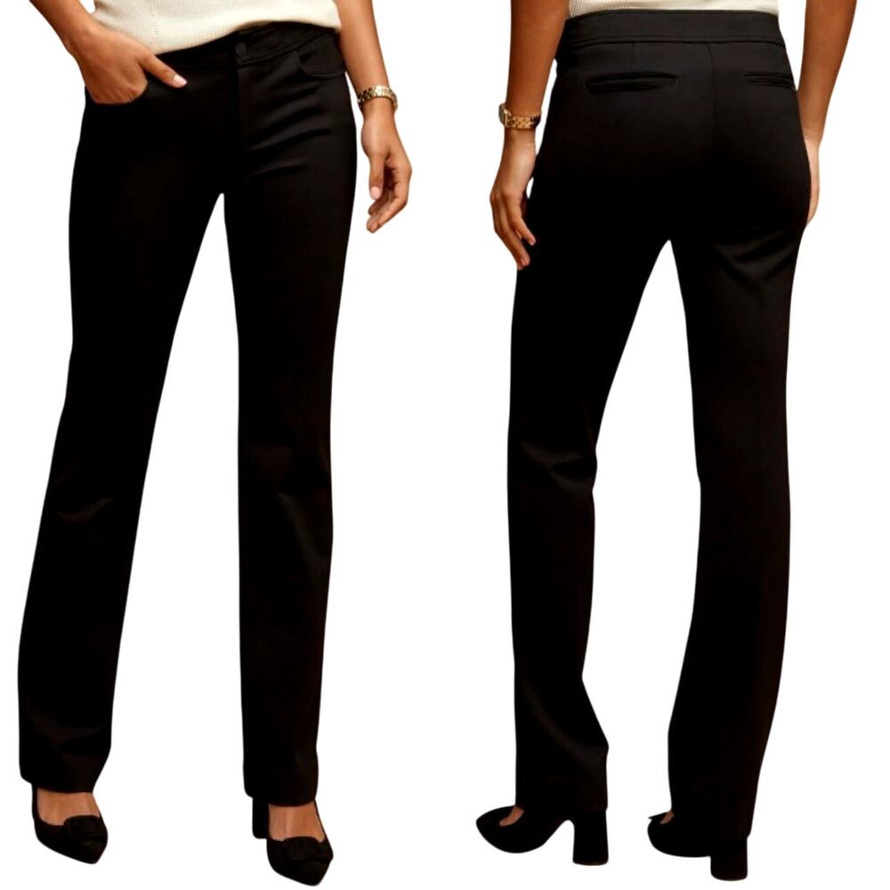 Anne Klein Black Boot Leg‎ Pants Trousers 6 Preppy New Money Minimalist 31" Ins